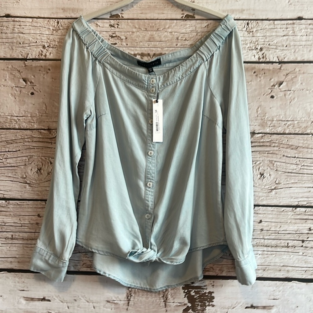 Sanctuary Off the Shoulder Denim Blouse